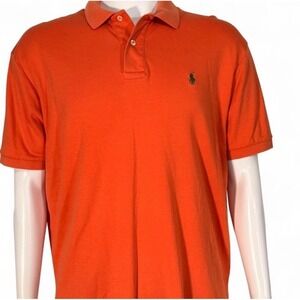 Polo Ralph Lauren Mens Orange Short Sleeve Pony Logo Pique Polo Shirt Size L